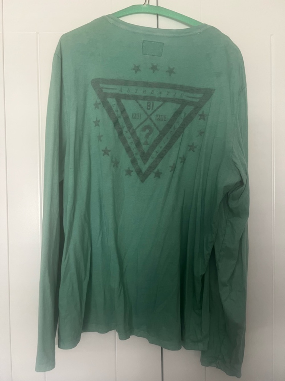 Guess Men’s Long Sleeve Tee in Teal with Black Logo